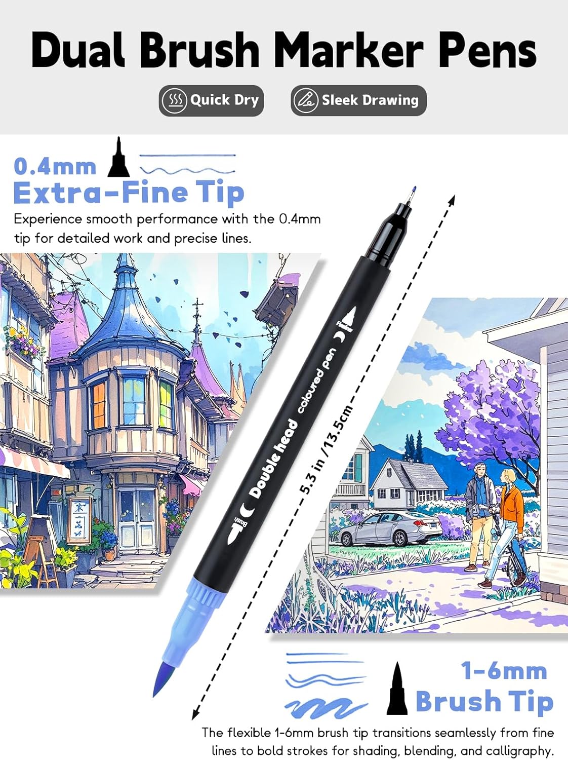 60 Colors Dual Tip Brush Pens, Fine Felt Tip and Brush Tips Colored Pens for Adults, Coloring Markers for Coloring Book Bullet Journaling Note Taking Hand Lettering