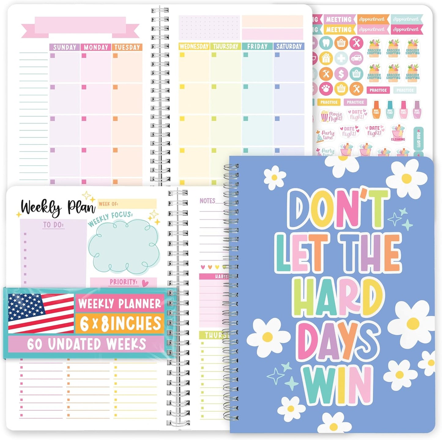 Undated Planner Weekly and Monthly - Spiral Undated Weekly Planner for Kids & Adults, Week Planners Habit Tracker, Goal Planners Notebook for Work, Agenda Planning Notebook