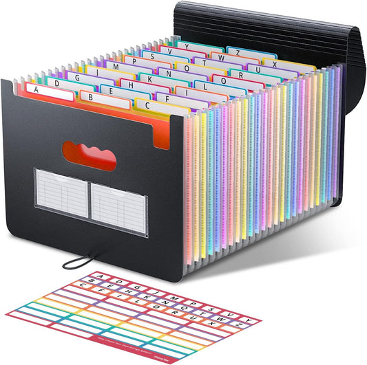 ThinkTex 26 Pockets File Folder, A4 Accordion File Organizer, Letter Size Expandable File Folders, Accordion Folder Paper Coupon Bill Receipt Organizer with 3 A-Z Alphabet Colored Tabs