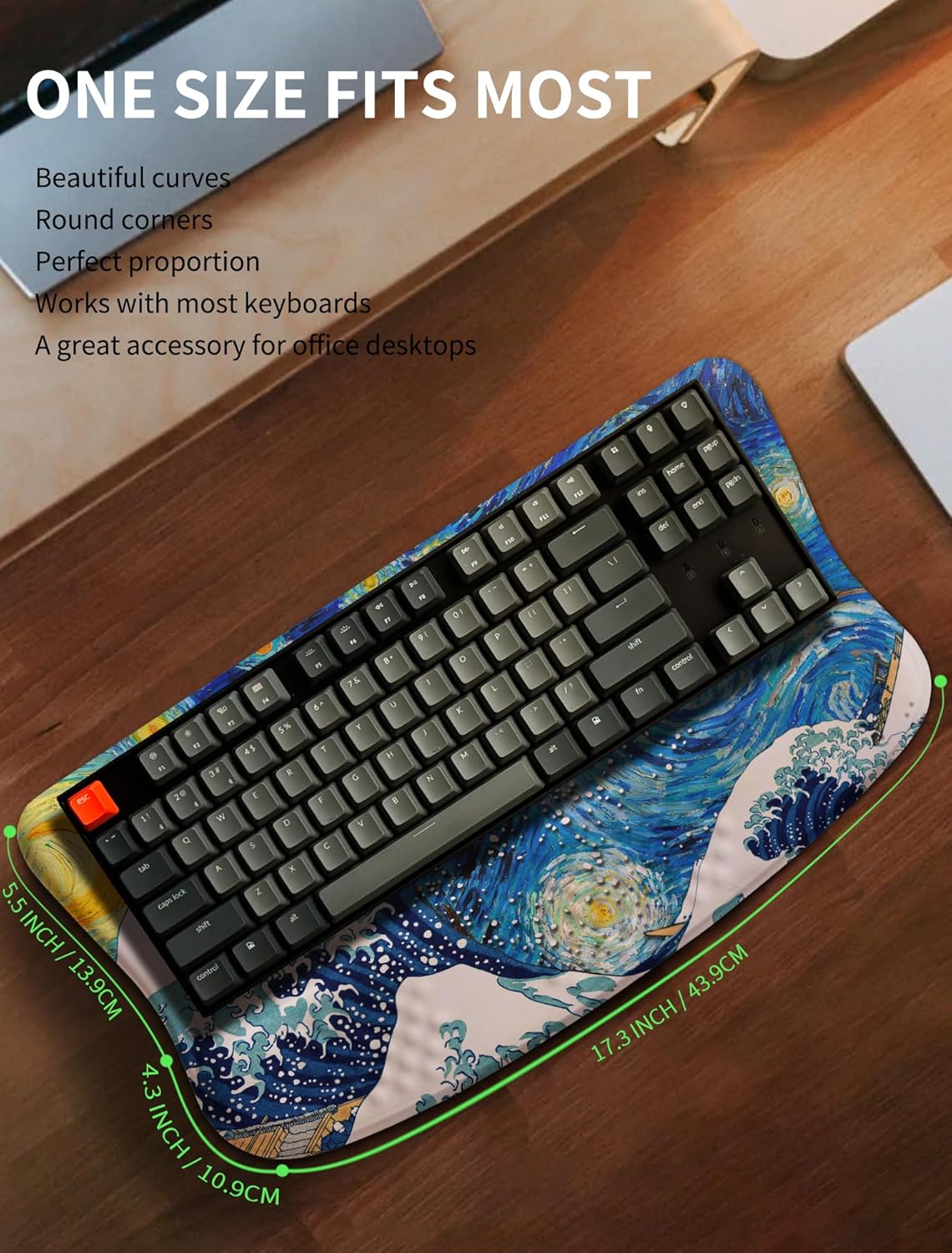Ergonomic Wave Wrist Rest with Keyboard Stand, Cushioned Palm Rest, Comfortable Integrated Memory Foam for Natural Typing and Relieve Wrist Pain, Starry Night Waves
