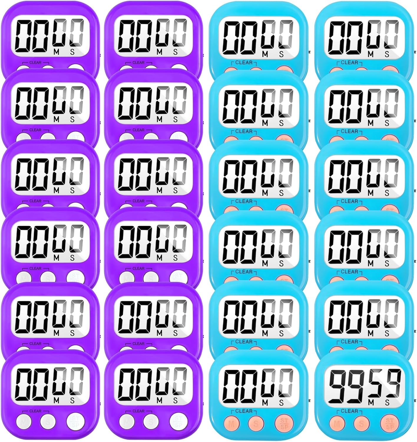 24 Pack Digital Kitchen Timer Small Classroom Timers for Kids Teachers (Blue&Purple)