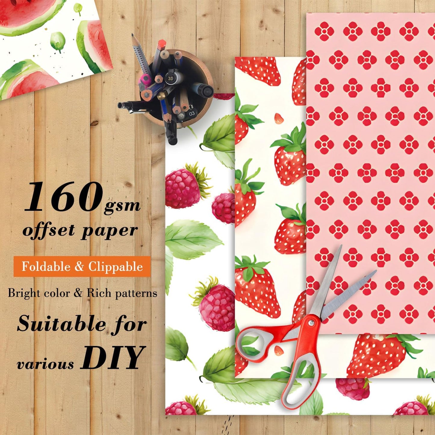 Fruit Scrapbook Paper Pad, 24 Sheets 6 x6 Inch Red Patterned Designed Decorative Decoupage for Card Making Folded Card Supplies Gift Wrapping Planners Journals DIY Crafts Photo Album