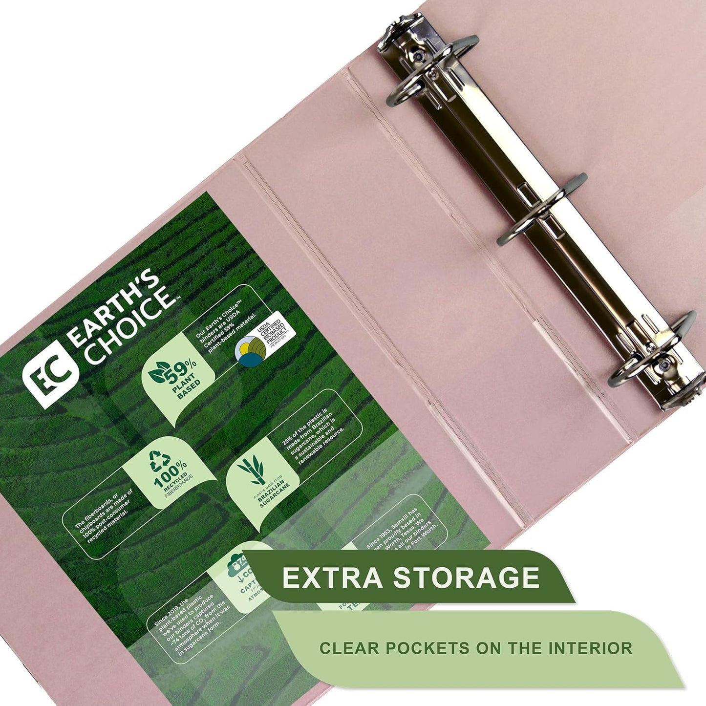 Samsill Plant-Based 3 Inch Durable D-Ring, Made in USA, View Binder, Eco-Friendly, USDA Certified Biobased, 2 Pack, Rose