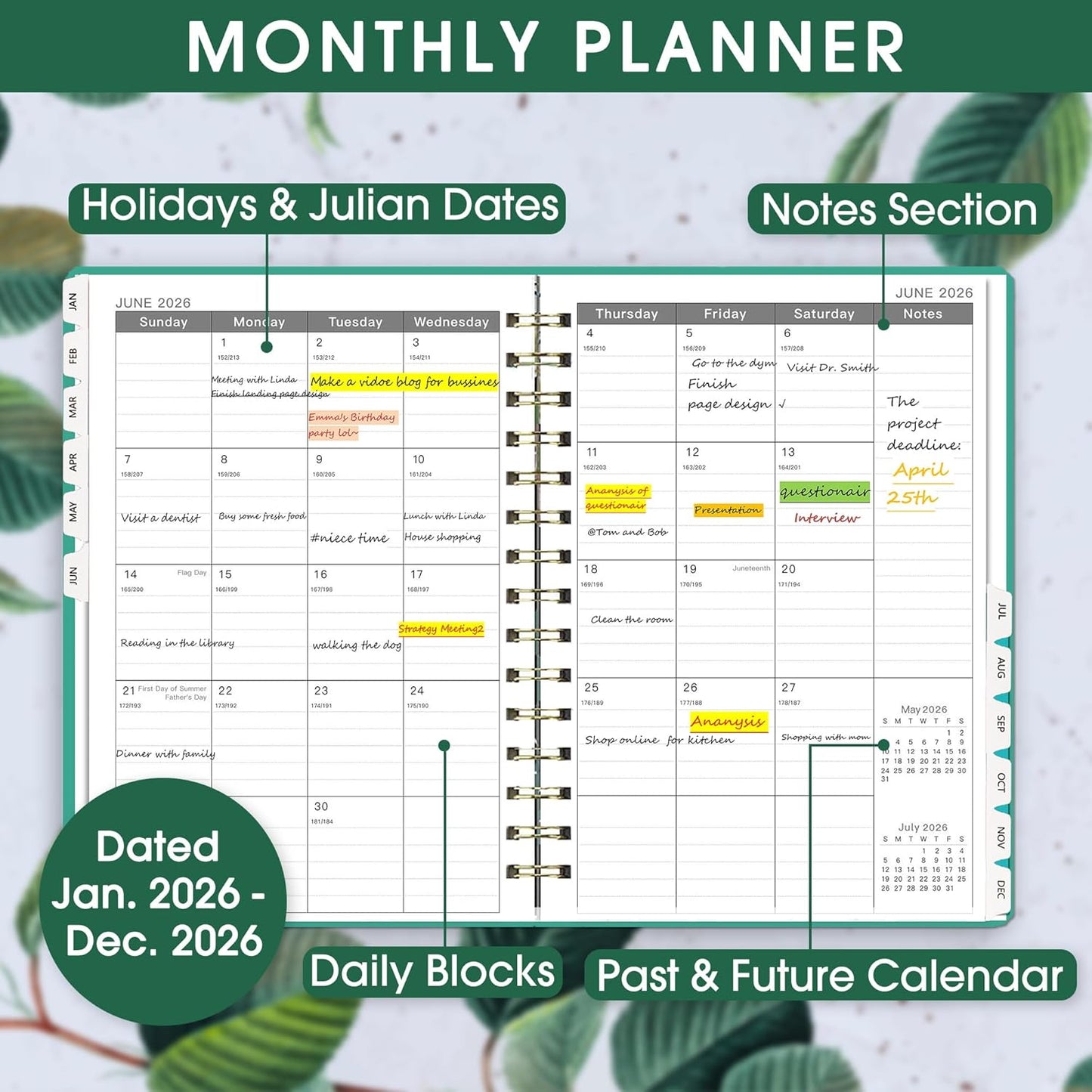 Ymumuda Academic Planner 2026, Daily Weekly and Monthly Calendar Planner (Jan. 2026-Dec. 2026),8.4"×6.3", Hardcover Notebook Teacher Supplies, Premium Thick Paper, Planners for School Work Office