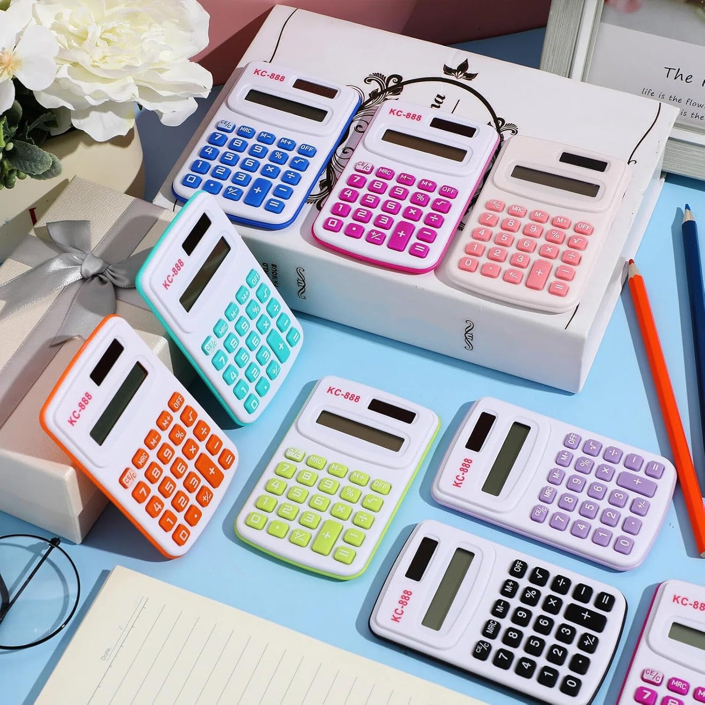 Hoteam 16 Pcs Pocket Calculator Gift for Students Bulk Mini Handheld Calculator Basic Standard Calculators with Button Battery 8 Digit Display for School Office Home(Bright Color)