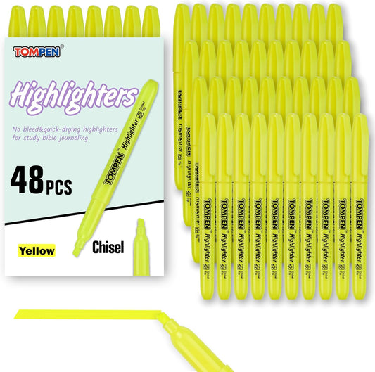 Highlighters Yellow 48 Pack,Bible Highlighters No Bleed–Bulk Chisel Tip High lighter Markers Set for School, Office,Study,Journaling–Smear-Free,Quick Dry–Fluorescent Pens for Teachers