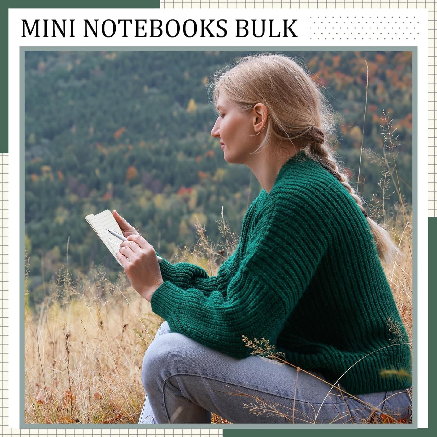 Outus 36 Pcs Pocket Notebook Mini Journal 2.5" x 4" Kraft Paper Mini Notepad Bulk Softcover Pocket Notepad Memo Diary Subject Notebooks for Student Traveler School (Green,Blank Cover)