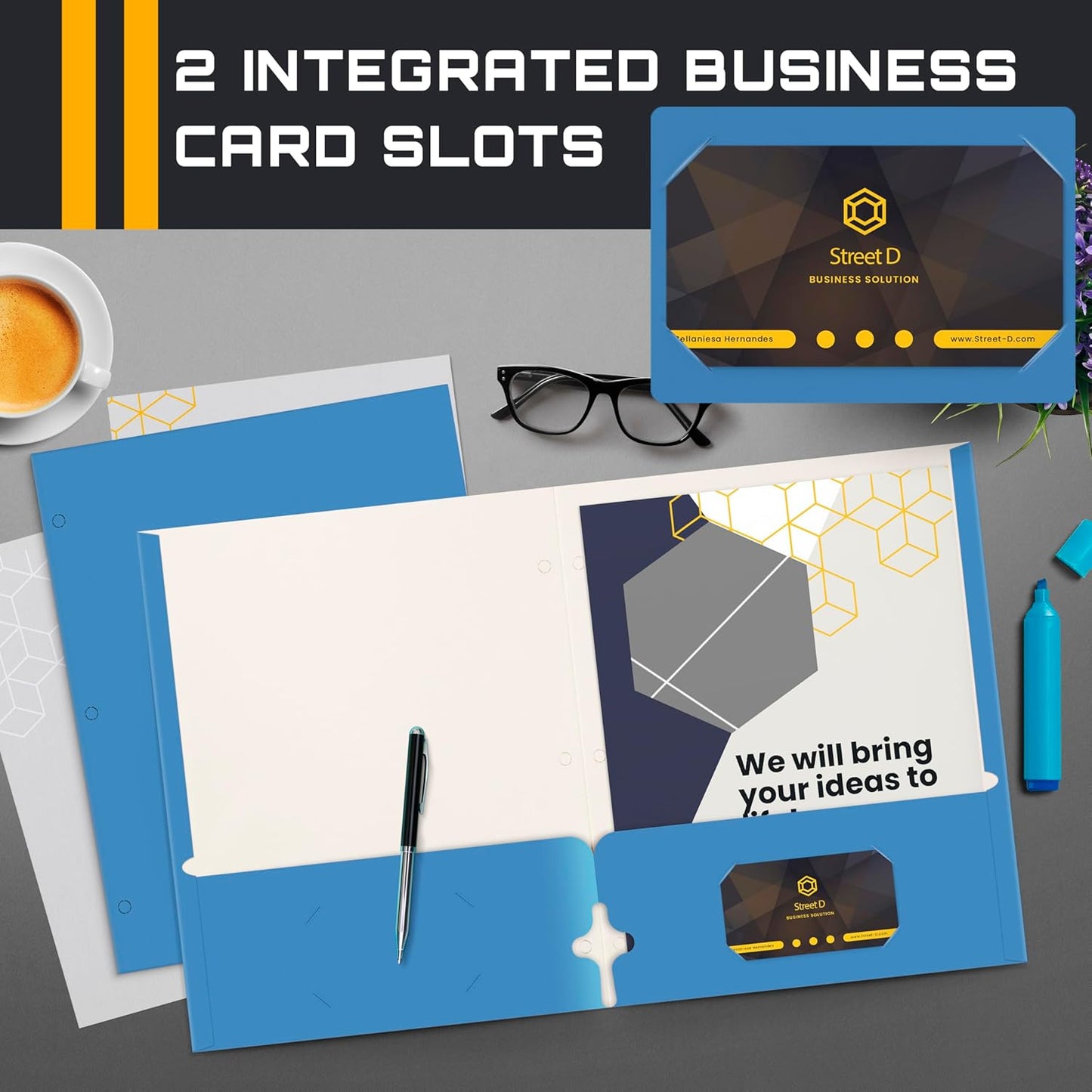 Better Office Products Two Pocket Portfolio Folders, 50-Pack, Light Blue, Letter Size Paper Folders, 50 Pieces, Lt. Blue