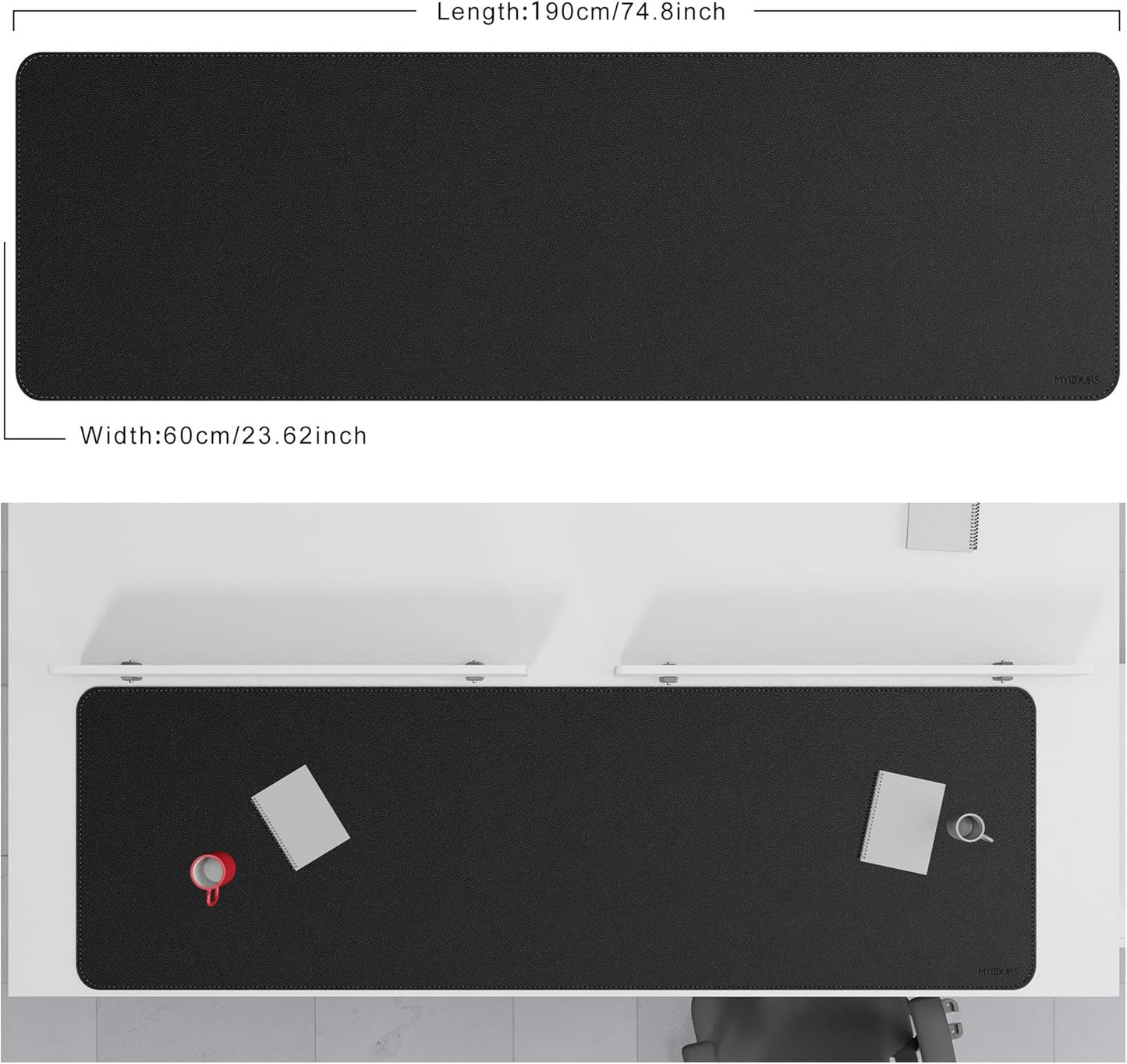 Mydours 75" x 24" Super Large Desk Pad, Desk Protector Mat with PU Leather, Large Desk Blotter Mat for Office, Home & Writing, Full Desk Pad for Keyboard and Mouse (Black)