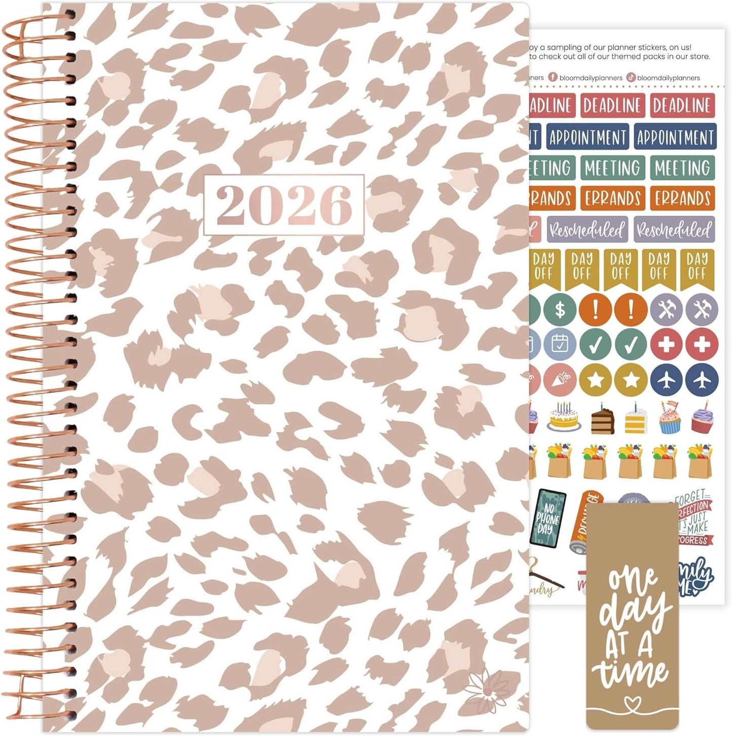bloom daily planners 2026 Planner (January - December) Calendar Year Organizer - 5.5” x 8.25” - Weekly & Monthly Agenda Book with Stickers & Bookmark - Tan Leopard