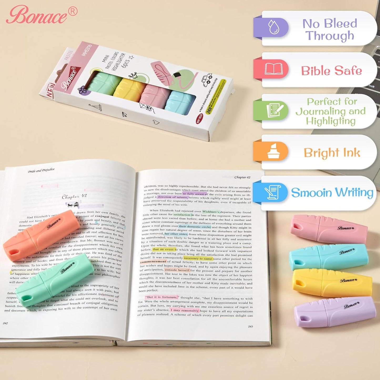 6 Pcs Shell Shape Cute Mini Highlighters Pen Pastel Color Chisel Tip Kawaii Gift Highlighter Marker
