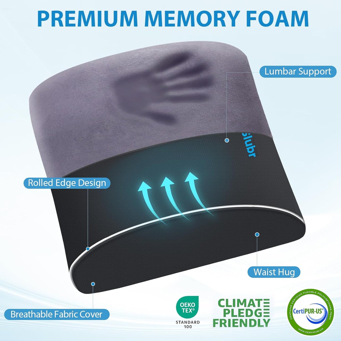 Large Lumbar Support Pillow for Office Chair, Car Seats and Home Desks, Ergonomic Back Support with Double Adjustable Straps, Machine Washable Cover, Grey