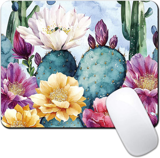 Cute Flower Floral Custom Mouse Pad, Ultra-Smooth Textured Small Mousepad Design with Non-Slip Rubber Base, Cactus Plant Computer Mouse Pads for PC & Wireless Laptop Portable Size 9.5x7.9 Inch