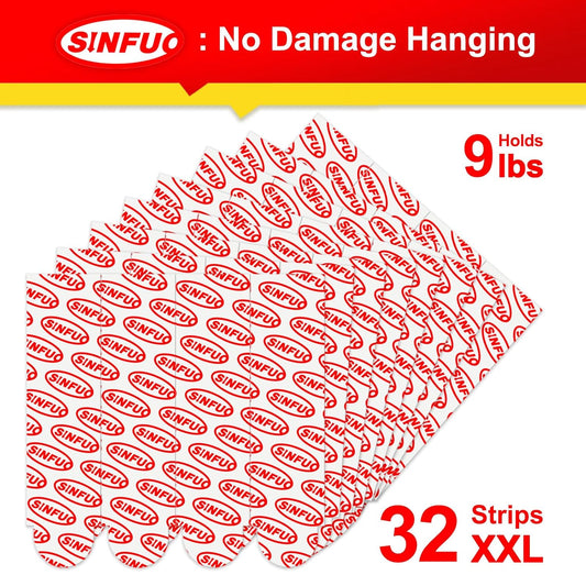 Damage Free Adhesive Strips for Frame, 32 XX-Large Picture Hanging Strips Refill, Removable Picture Hanger for Poster，Double Sided Tape Wall Sticky Heavy Duty Variety Pack