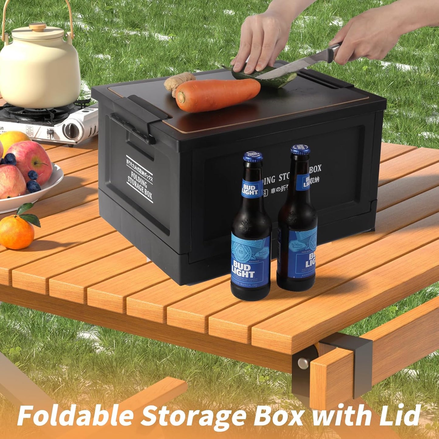 Collapsible Storage Bins with Lids, Portable Foldable Box with 2 Side Doors, Organizing Stackable Storage Cases Large Heavy Duty Utility Crates for Camp Fishing Car RV Office (Extra Large-45L)