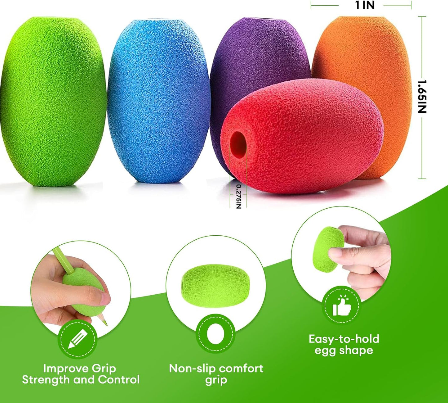 Pencil Grips for Kids Handwriting – 5 Pack 1oz Silicone Weighted Pencils for Kids with 5 Soft Foam Grip Holders – Handwriting Aid for Autism, ADHD, Tremors & Fine Motor Skills