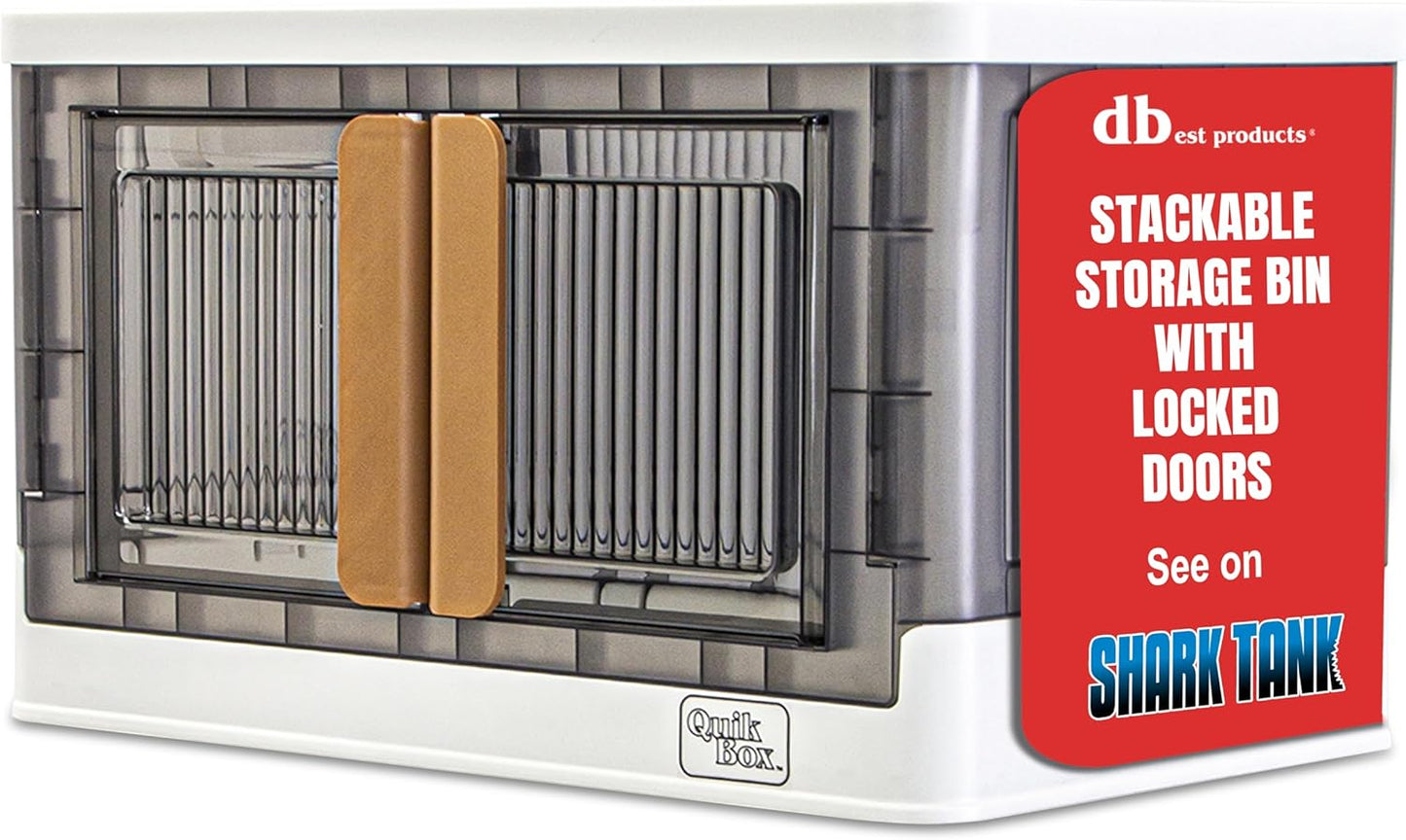 Quik Box - 8.5 Gallon Stackable Storage Bins with Doors & Wheels - Collapsible Organizer for Dorms, Bedroom & Home - Durable Polystyrene - White