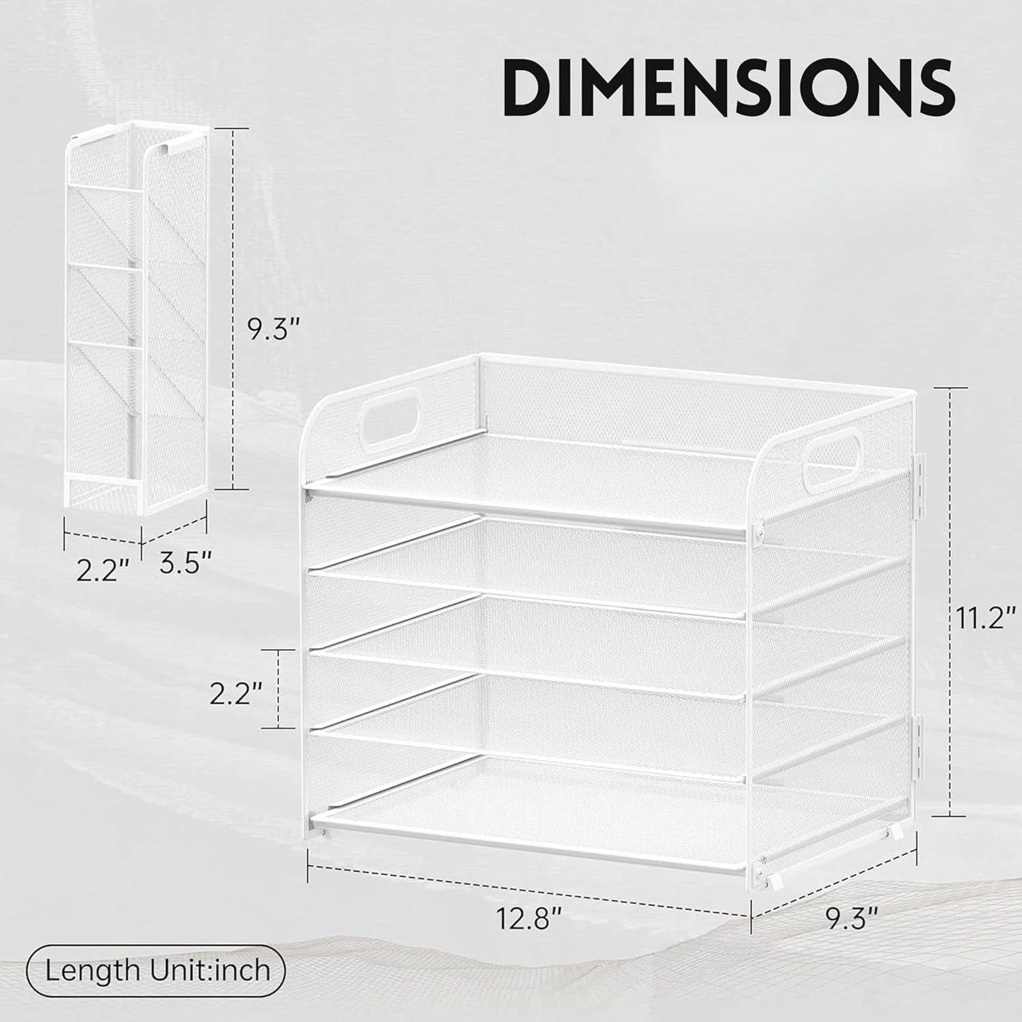 SUPEASY 5 Tier Desk Organizer with Handle & Removable Pen Holders, Mesh Paper/File Organizer for Desk, Paper Letter Tray Organizer for Office Supplies (White)