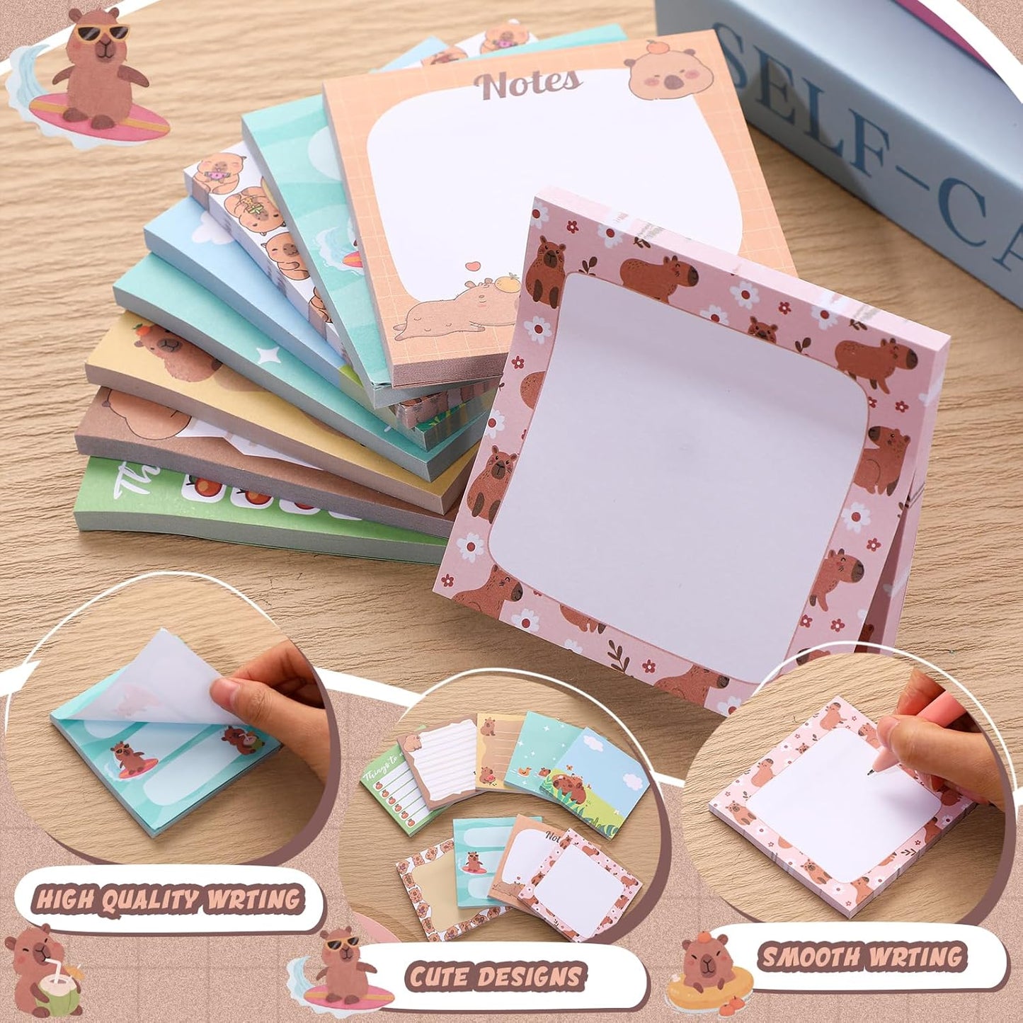 9 Pads Capybara Sticky Notes Cartoon Self Stick Notepads 3x3 Inches Notes Adhesive Memo Pad Office Decor Gifts for Students School Teacher Office Meeting