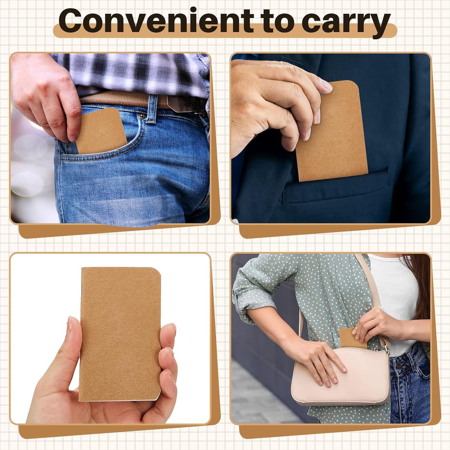 Outus 36 Pcs Pocket Notebook Mini Journal 2.5" x 4" Kraft Paper Mini Notepad Bulk Softcover Pocket Notepad Memo Diary Subject Notebooks for Student Traveler School(Brown, Blank Cover)