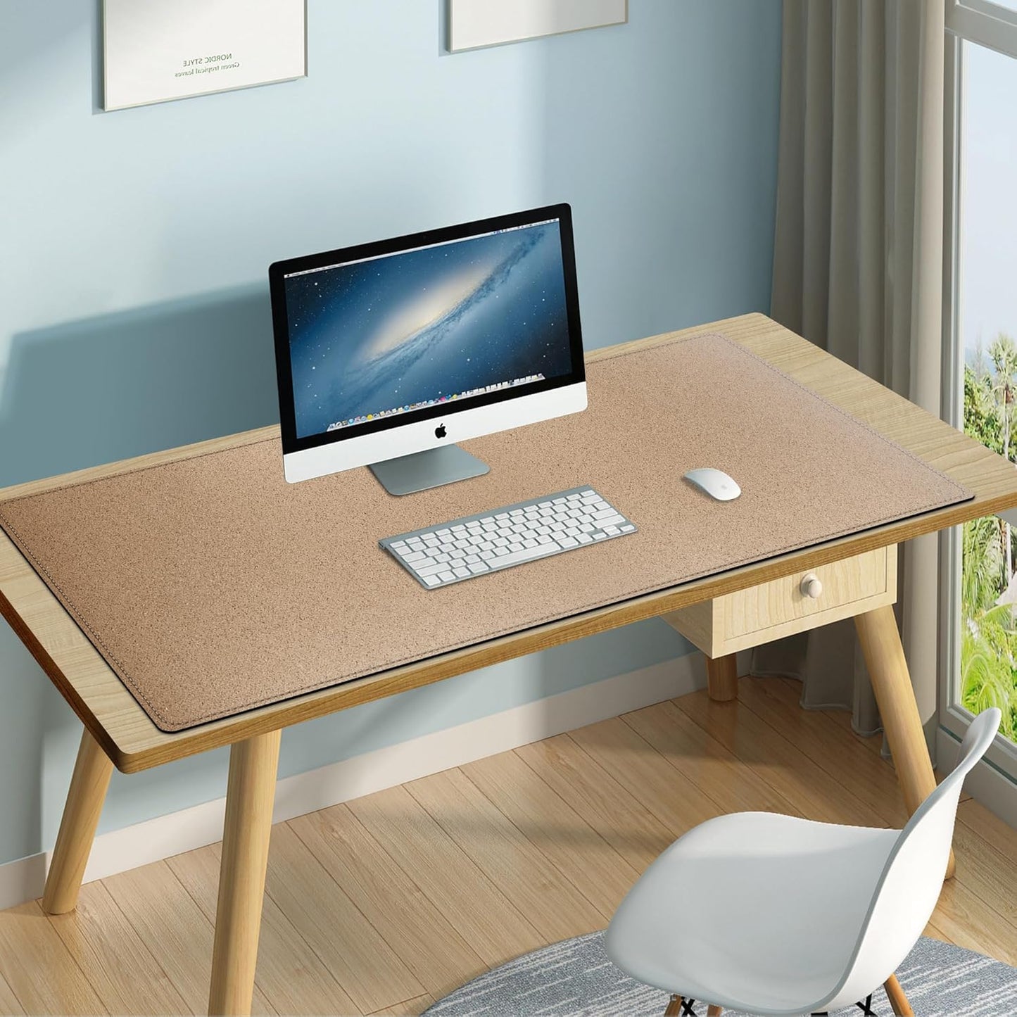 Mydours Cork & PU Leather Desk Mat, 48" x 20" Large Gaming Mouse Pad XXXL, Dual-Sided Portable Desk Pad Blotter, Keyboard Computer Desktop Protector for Office Home (Brown)