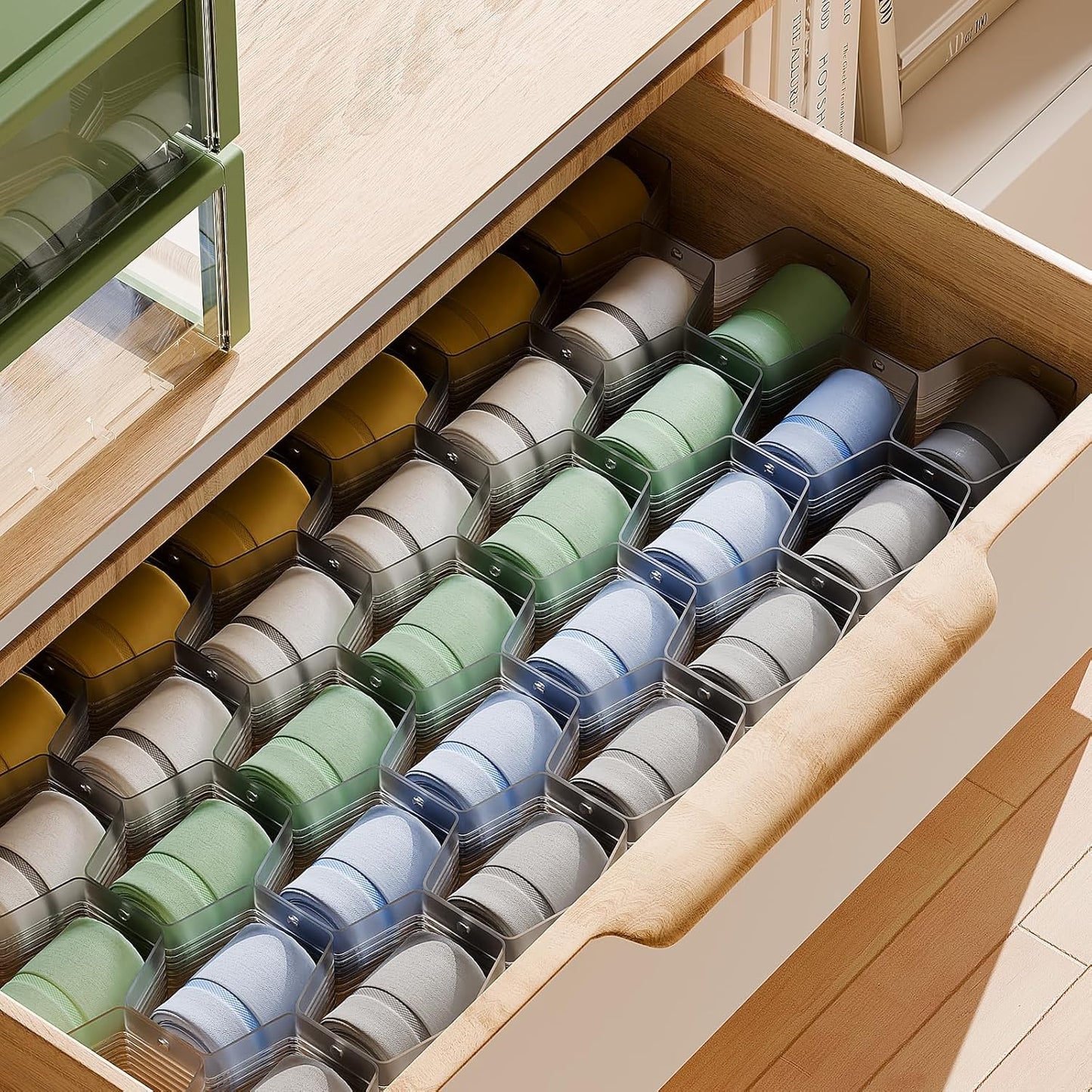 Honeycomb Separator Adjustable Drawer Organizer Divider for Underwear Belt-Scarf Socks Organizer (Gray(4pcs))