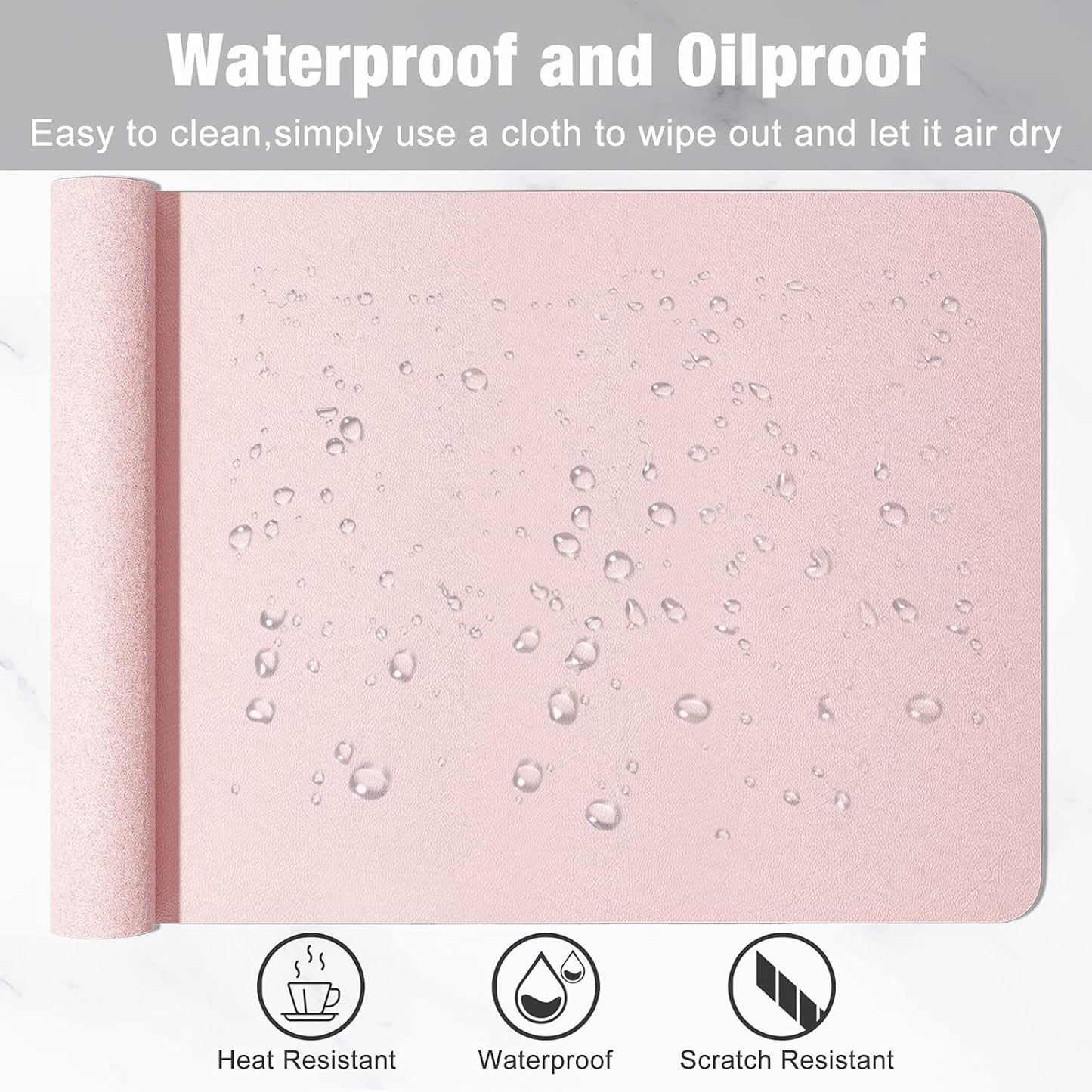 Hsurbtra Desk Pad, 35.5" x 17" PU Leather Desk Mat, XXL Extended Mouse Pad, Waterproof Desktop Blotter Protector, Non-Slip Ultra Thin Large Laptop Keyboard Writing Mat for Office Home, Pink