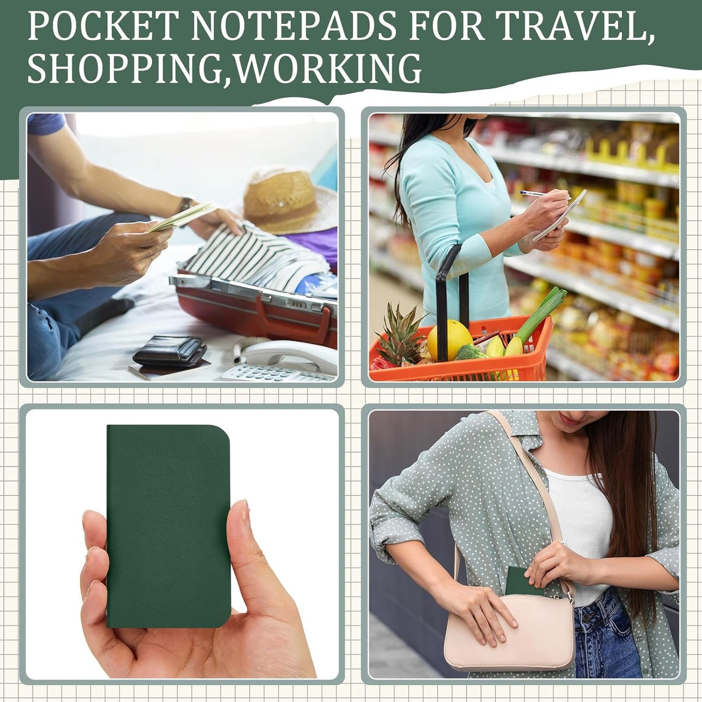 Outus 36 Pcs Pocket Notebook Mini Journal 2.5" x 4" Kraft Paper Mini Notepad Bulk Softcover Pocket Notepad Memo Diary Subject Notebooks for Student Traveler School (Green,Blank Cover)