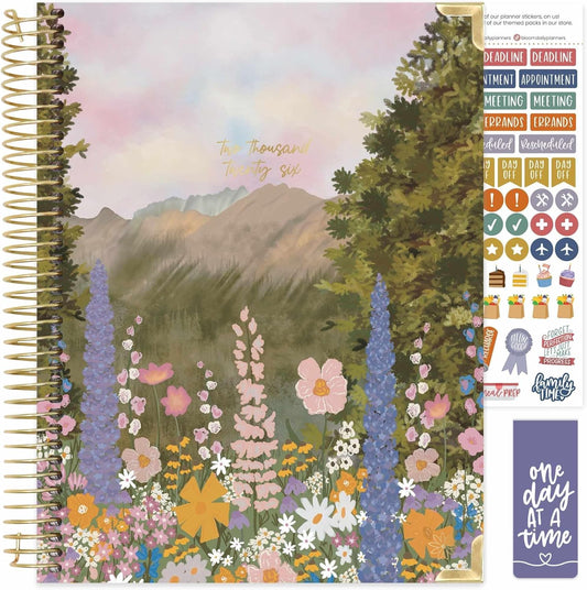 bloom daily planners HARDCOVER 2026 Planner (January to December) - 8.5” x 11” Weekly & Monthly Dated Agenda Organizer Book with Stickers & Tabs - Wildflower Mountainside