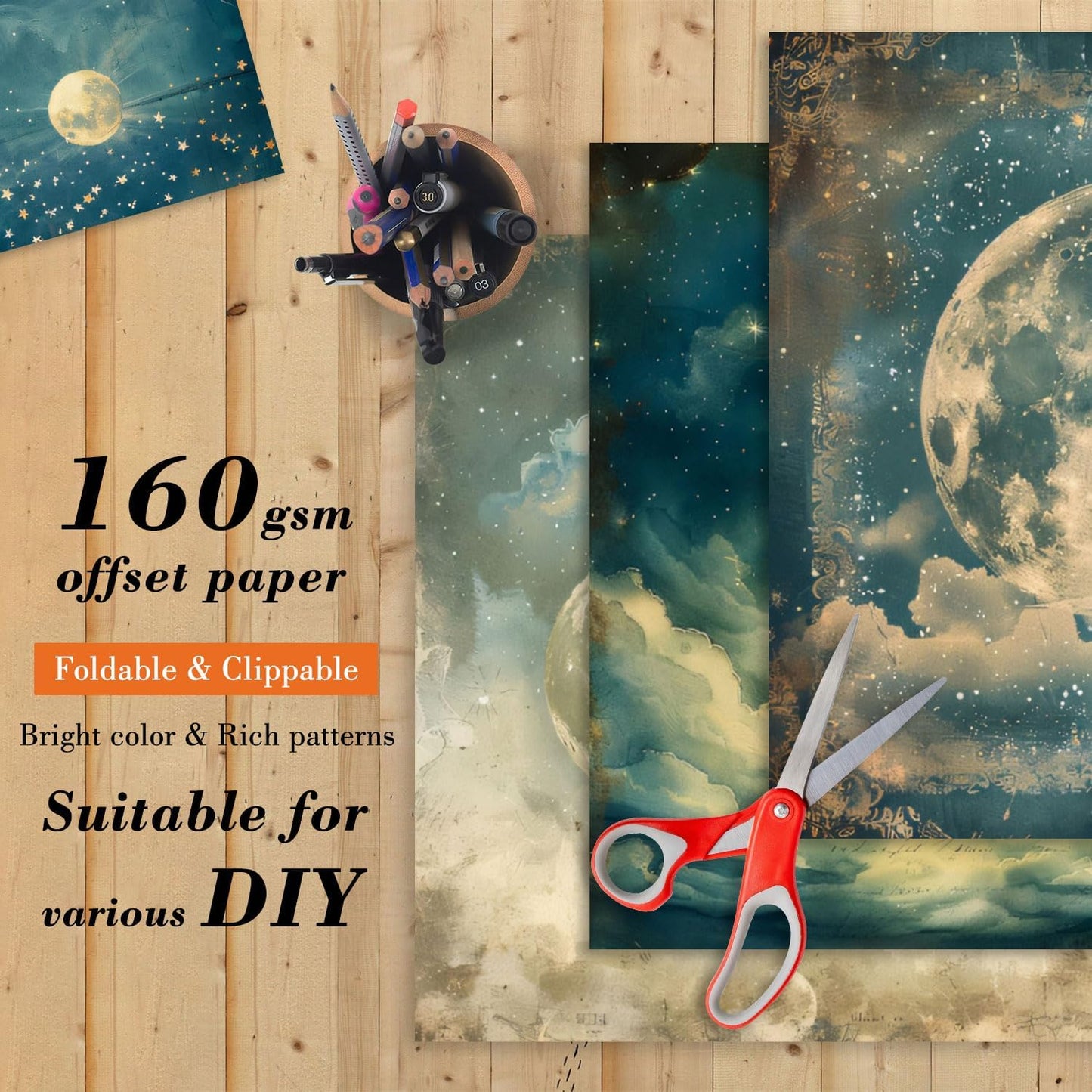 Moon Starry Sky Scrapbook Paper Pad - 24 Sheets 6x6 in Pattern Designed Decorative Decoupage Origami Folded Card Material for DIY Crafts Gift Wrapping Planners Junk Journal Supplies