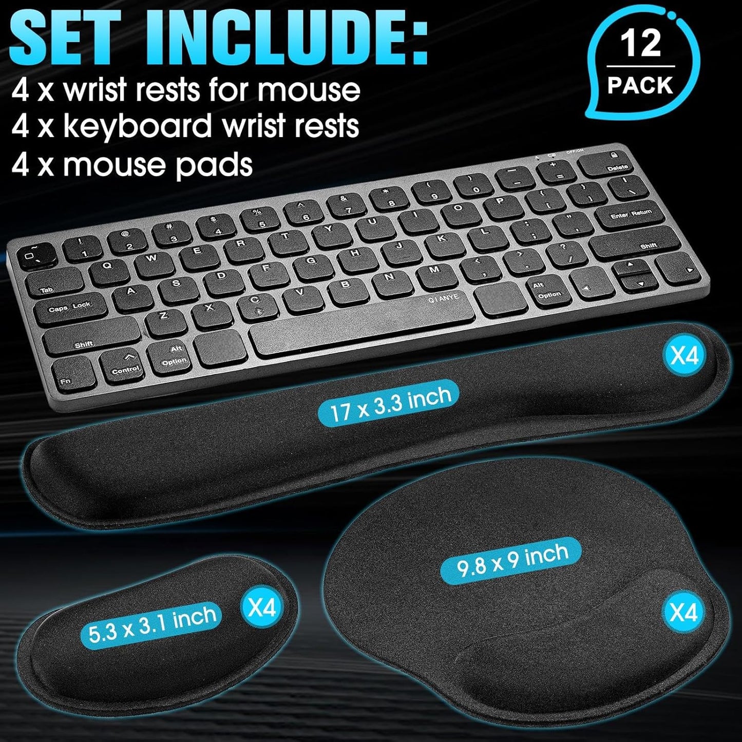 Yunsailing 12 Pcs Ergonomic Mouse Pad and Keyboard with Wrist Support Set Arm Rest Wrist Combo Gel Memory Foam Key Board Pad for Computer Laptop Gaming Office Typing Pain Relief