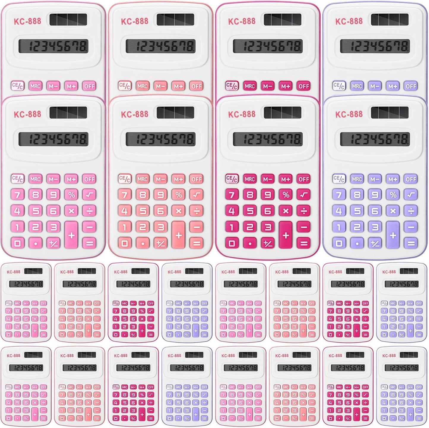 Hoteam 16 Pcs Pocket Calculator Gift for Students Bulk Mini Handheld Calculator Basic Standard Calculators with Button Battery 8 Digit Display for School Office Home(Pink Color)