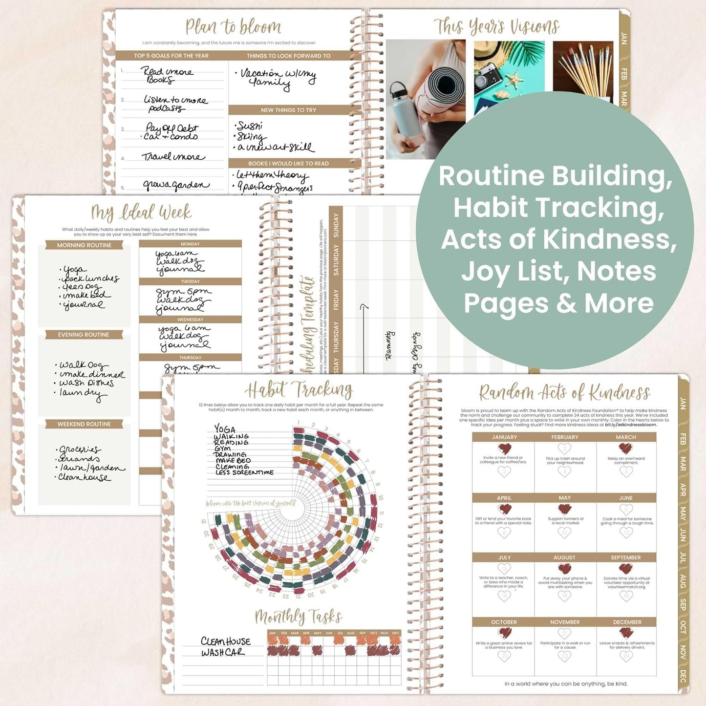 bloom daily planners 2026 Planner (January to December) - 8.5” x 11” Weekly & Monthly Dated Agenda Organizer Book with Stickers & Tabs - Flexible Soft Cover - Tan Leopard