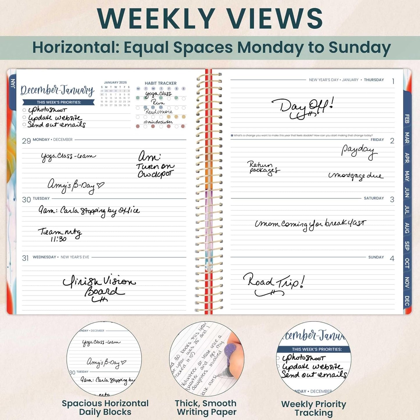 bloom daily planners 2026 Planner (January to December) - 8.5” x 11” Weekly & Monthly Dated Agenda Organizer Book with Stickers & Tabs - Flexible Soft Cover - Brilliant Brushstrokes