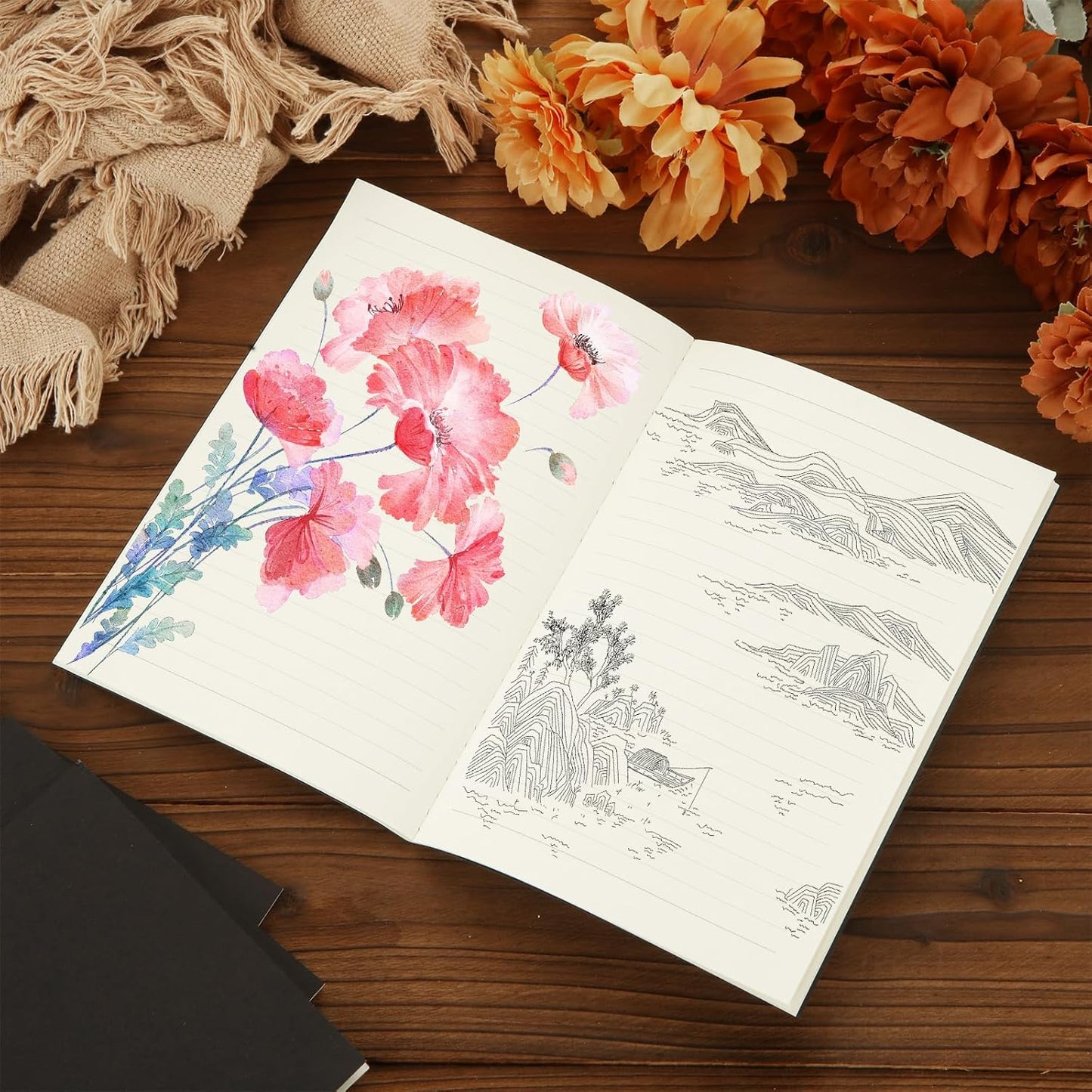 MIVIDE 50 Pack A5 Kraft Notebooks, Black Cover Journal Bulk Pack 8.3 x 5.5 inch Notebooks 60 Pages, Lined Travel Notebooks for Writing, Making Plans, School Office Supplies