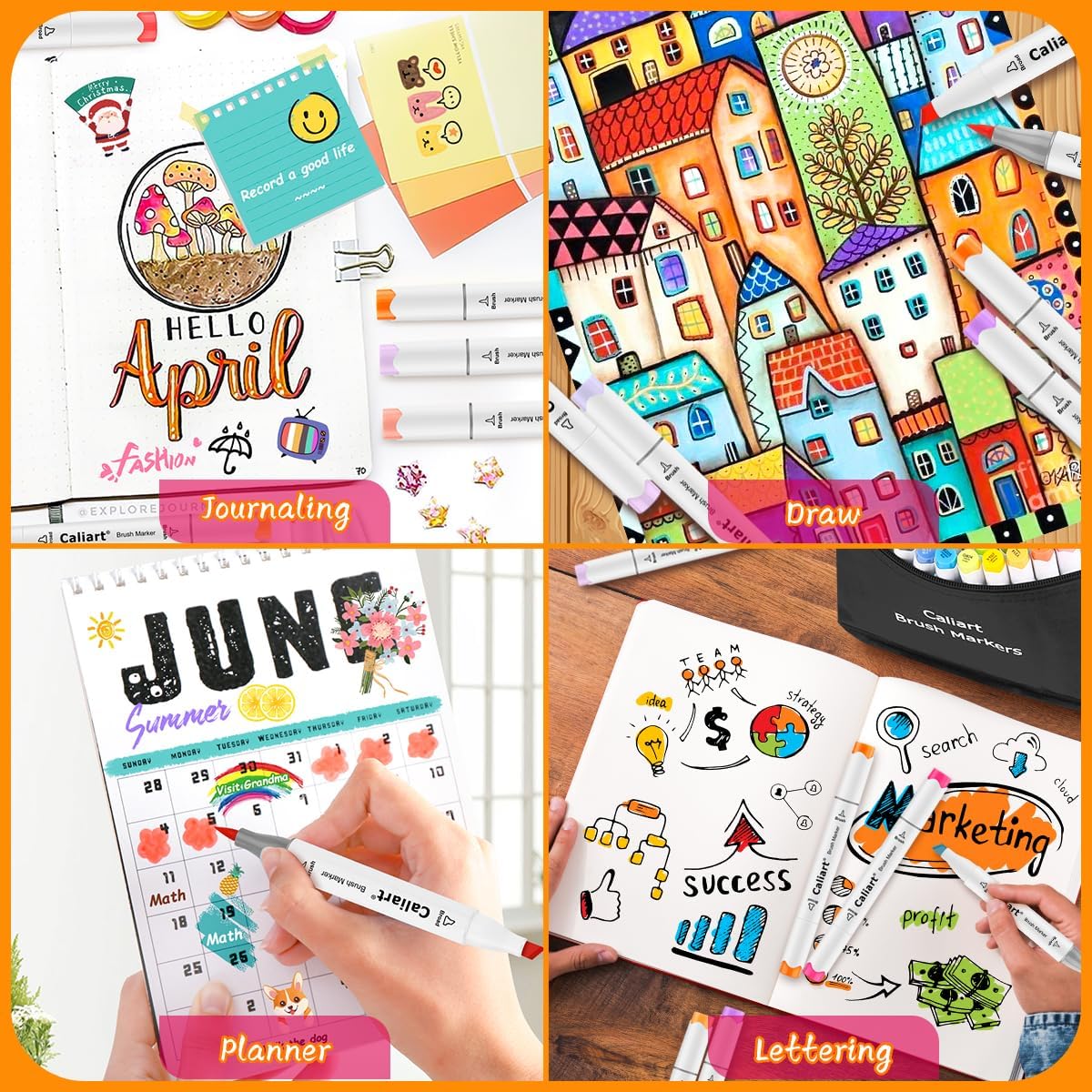 Caliart Art Markers, 41 Colors Alcohol Based Markers Pen Set Colored Dual Tip Fine & Chisel Permanent for Adults Coloring Book Drawing Illustration Sketch Highlighters Card Making