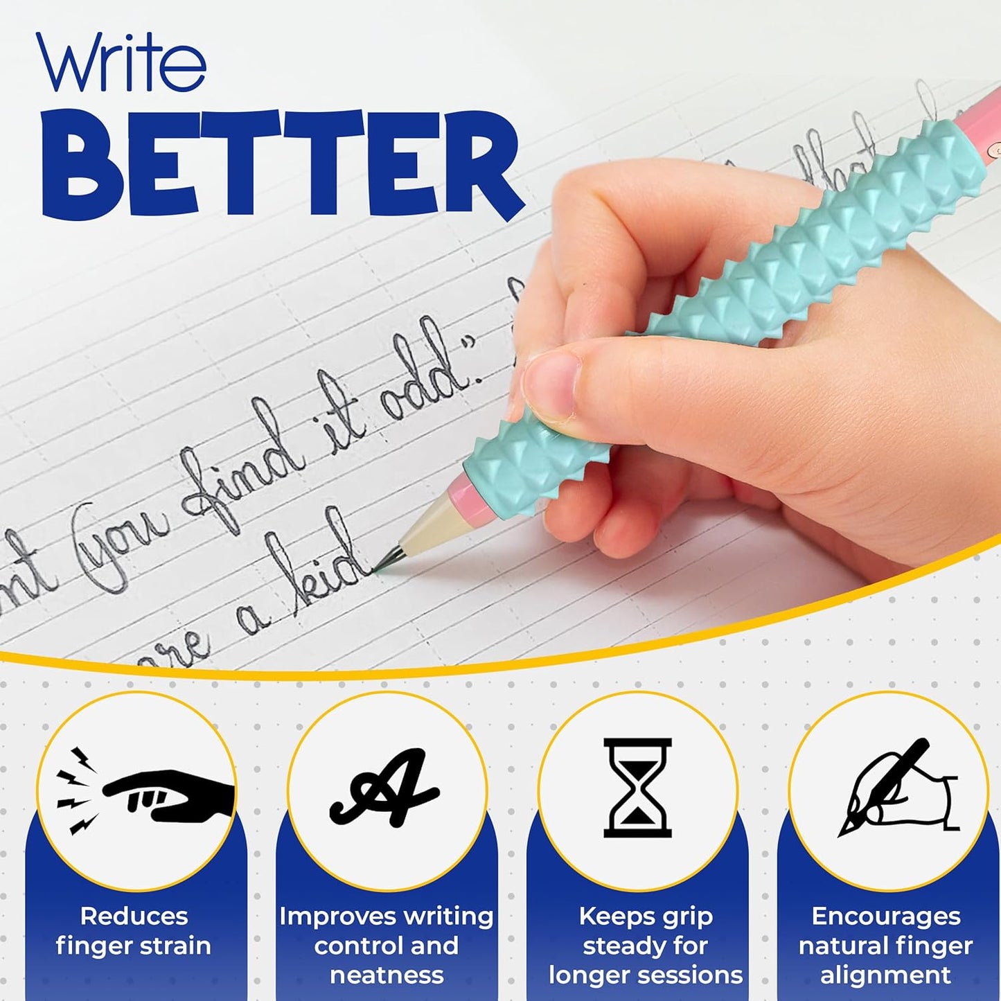 Pencil Grips for Kids & Adults, ADHD Tools for Kids, Sensory Fidget Sleeves for Focus, Calm & Anxiety Relief, Quiet Classroom & Travel Fidget Tool for Fine Motor Skills - 4 Pack & 2 Pencils