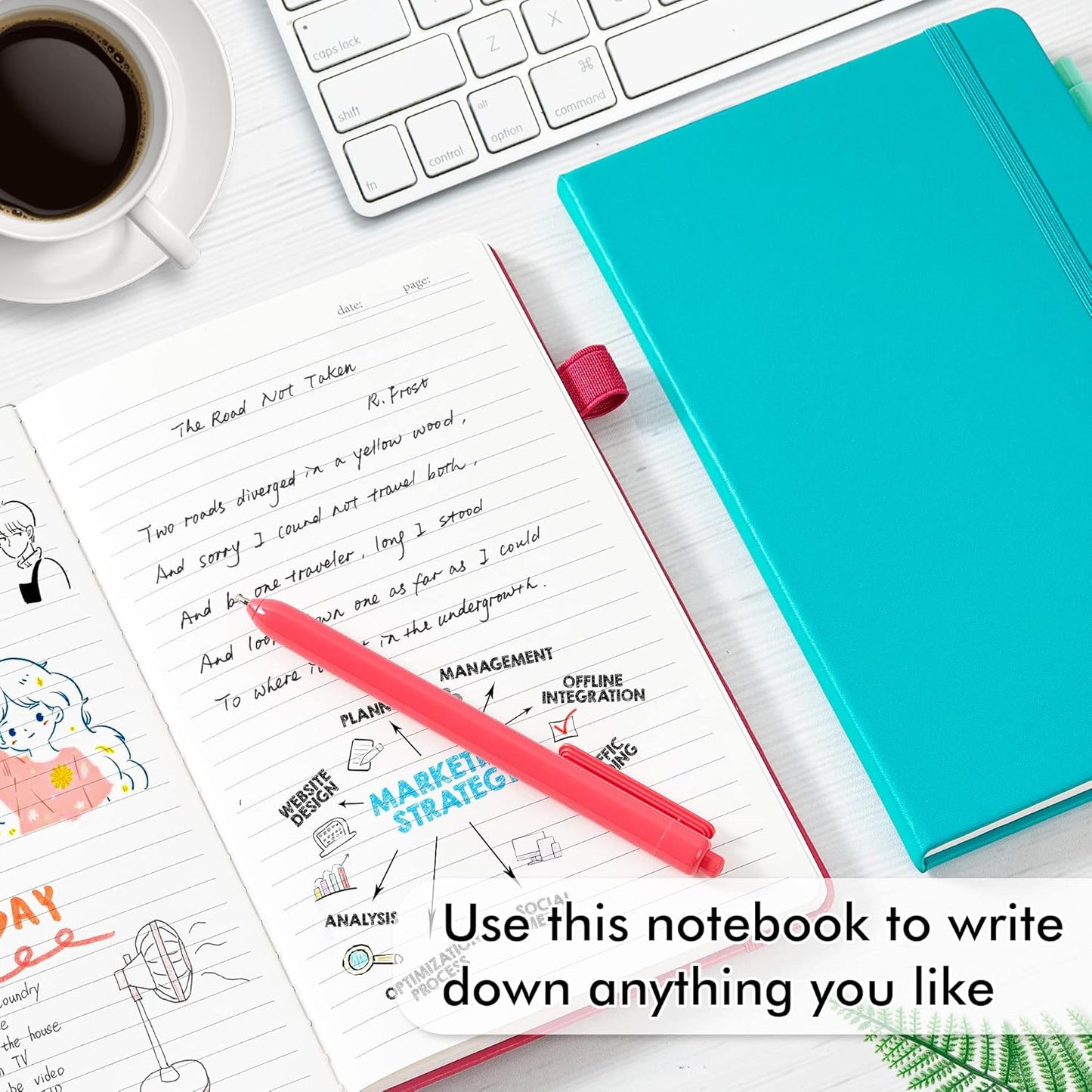 feela Hardcover Notebook For Work, Classic Ruled Lined Journal Set School Business Supplies, with 3 Black Pens, 120 GSM, 5.1”x8.3”, 3 Pack, A5, Solid Colors, Gray, Berry, Emerald