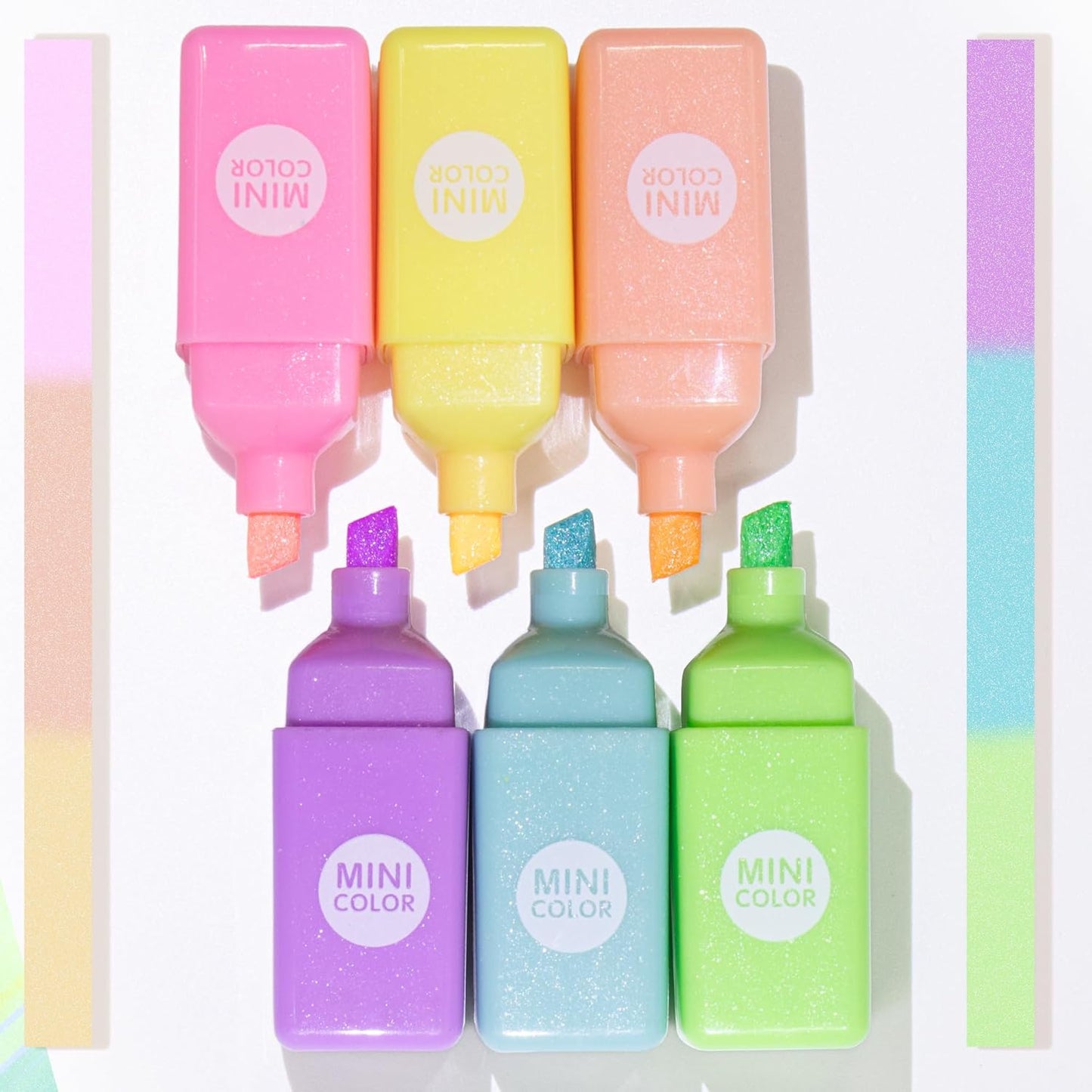 6 Pcs Rabtti Shape Cute Mini Highlighters Pen Glitter Color Chisel Tip Kawaii Gift Highlighter Marker