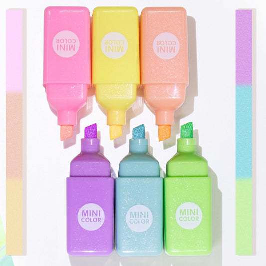 6 Pcs Rabtti Shape Cute Mini Highlighters Pen Glitter Color Chisel Tip Kawaii Gift Highlighter Marker