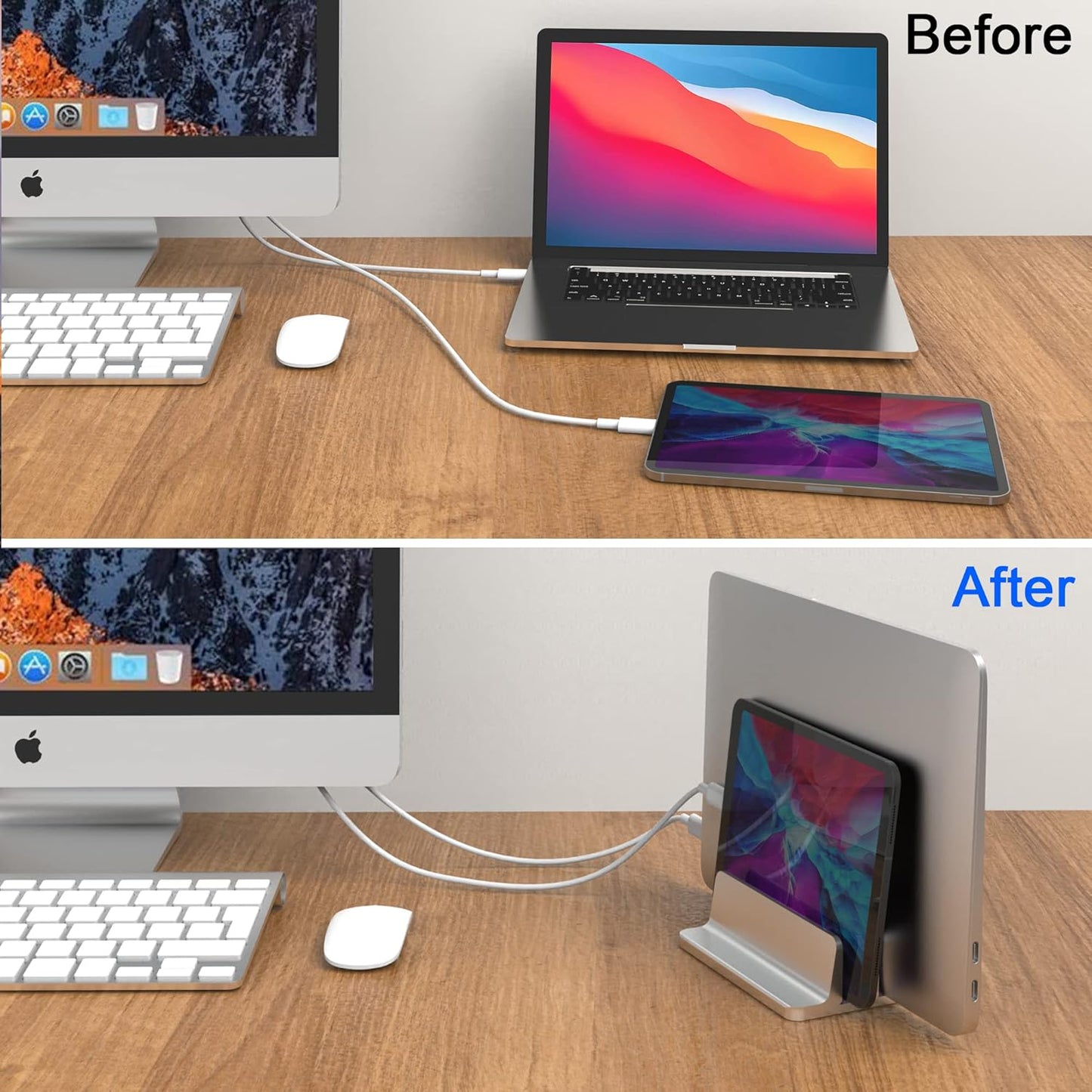 New Vertical Laptop Stand, Adjustable 2 Slot Aluminum Desktop Holde(Up to 17.3 inch), Fits All MacBook/Microsoft Surface/HP/Dell/ChromeBook/iPad and Gaming Laptops (Silver)