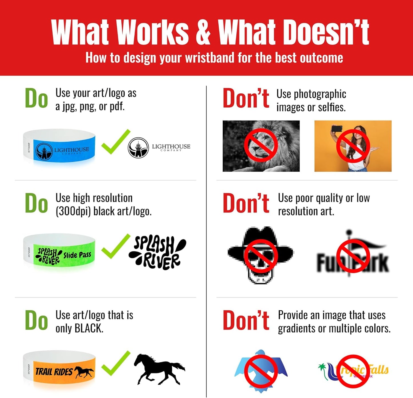 WristCo Custom Printed Wristbands | Super Rush | Fast Delivery – Select a Color Quantity & Personalize w/Clipart Text & Logos - Tyvek Wrist Band ID Bracelets for Events Party Security Admission VIP