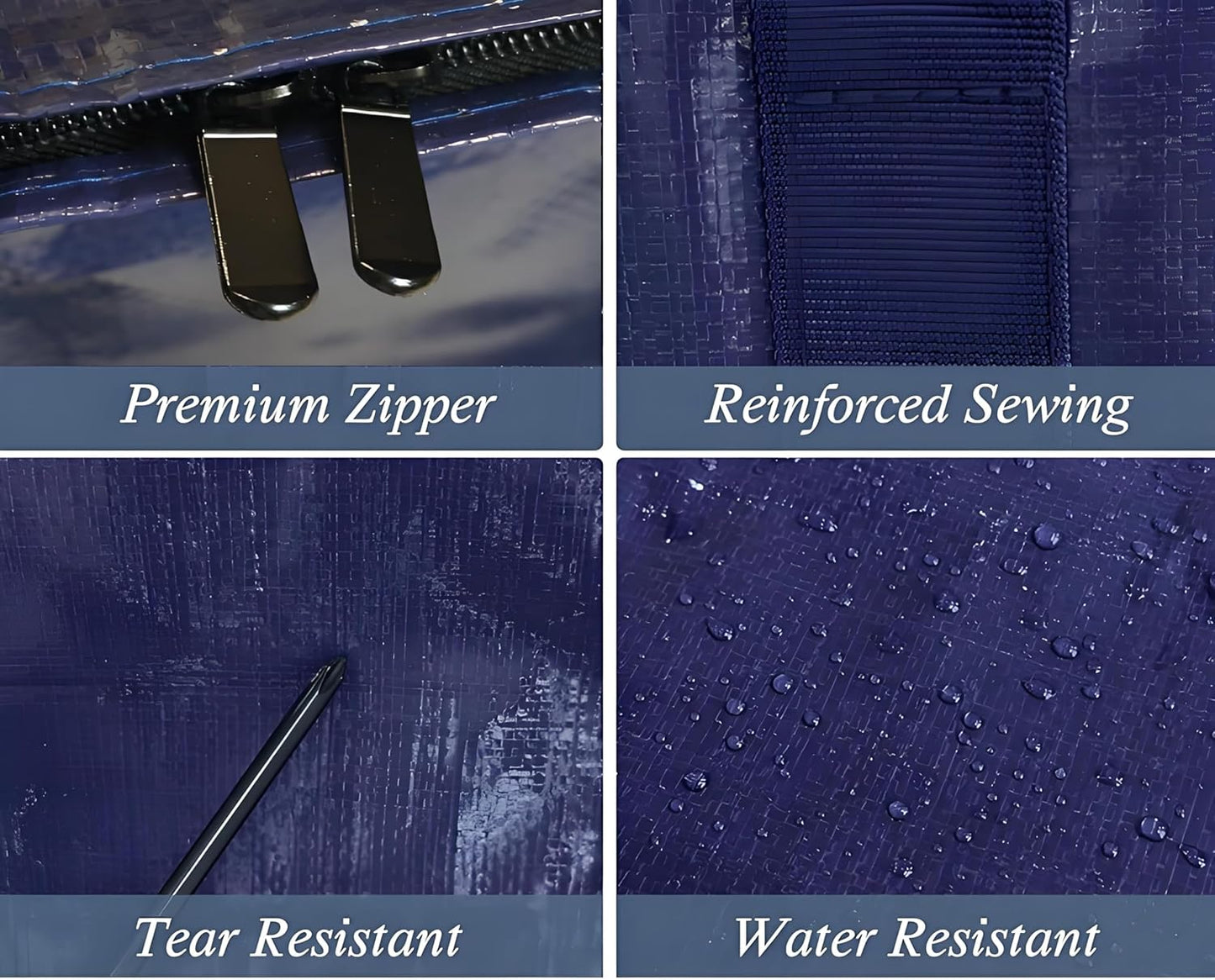 Extra Heavy Duty Large Moving Bags with Strong Zipper & Comfortable Handles, Sturdy & Durable Clothes Storage Bags Totes Bins, Dark Blue Packing Moving Boxes (1-pack)