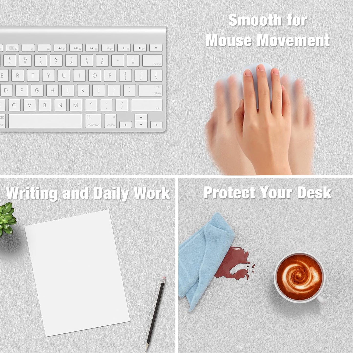 Hsurbtra Desk Pad, 30" x 14" PU Leather Desk Mat, XL Extended Mouse Pad, Waterproof Desktop Blotter Protector, Non-Slip Ultra Thin Large Laptop Keyboard Writing Mat for Office Home, Gray