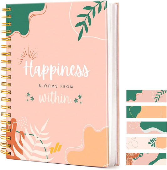 Spiral Journal - 10.25" x 7.25" 300 Pages - Cute Spiral Notebooks, Work Journal Notebook for Women, Spiral Journal Hardcover, Work Notebook for Women (Happiness Blooms) Abstract