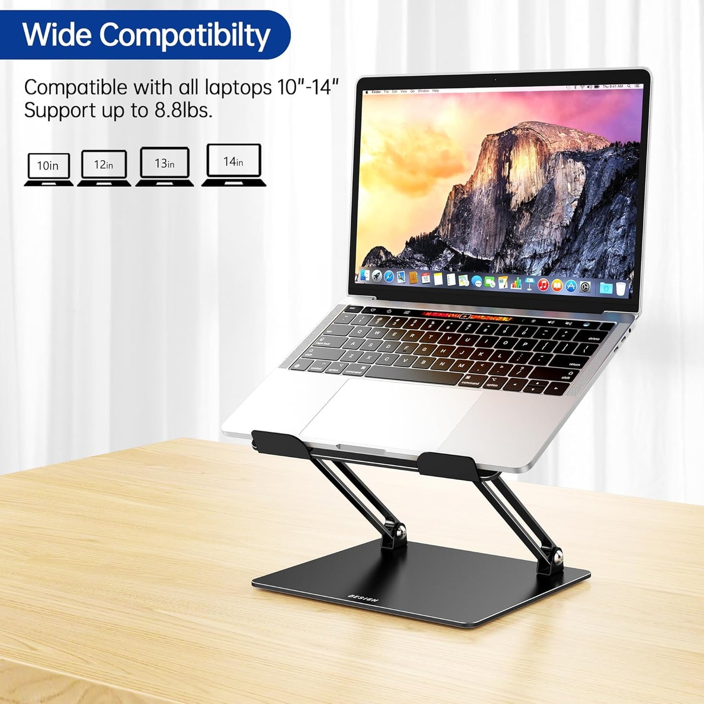 BESIGN LS10 Aluminum Laptop Stand, Ergonomic Adjustable Notebook Tablet Stand, Computer Holder Compatible with Air, Pro, Dell, HP, Lenovo More 10-14" Laptops, Black