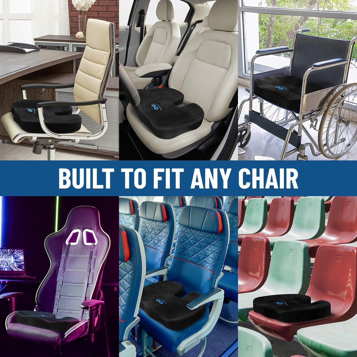 Everlasting Comfort Doctor Recommended Memory Foam Seat Cushion for Office Chairs & Car - Ergonomic Office Desk Accessories - Cushions for Tailbone Pain Relief, Sciatica (Black, Large)