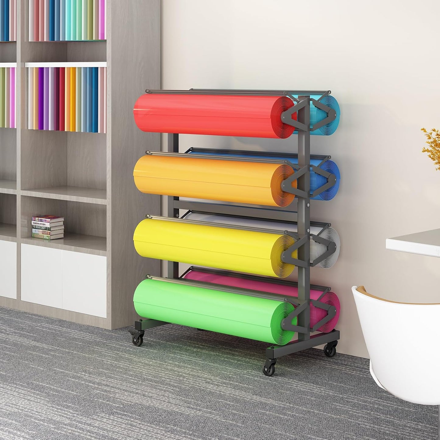 Large Wrapping Paper Roll Dispenser Holder Cutters, Craft & Butcher Rack Dispenser Stand and Cutter, Holds up to 8 Roll 36 Inch W x 9 Inch for Gift Classroom Arts Paper Activity Studio Store