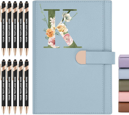 ENOMY Personalized Notebook &10 PC Stylus Pens Custom A5 Notebook with Storage Pocket Personalized Journal with Magnetic Closure for College Holiday Office Business Gift, Blue