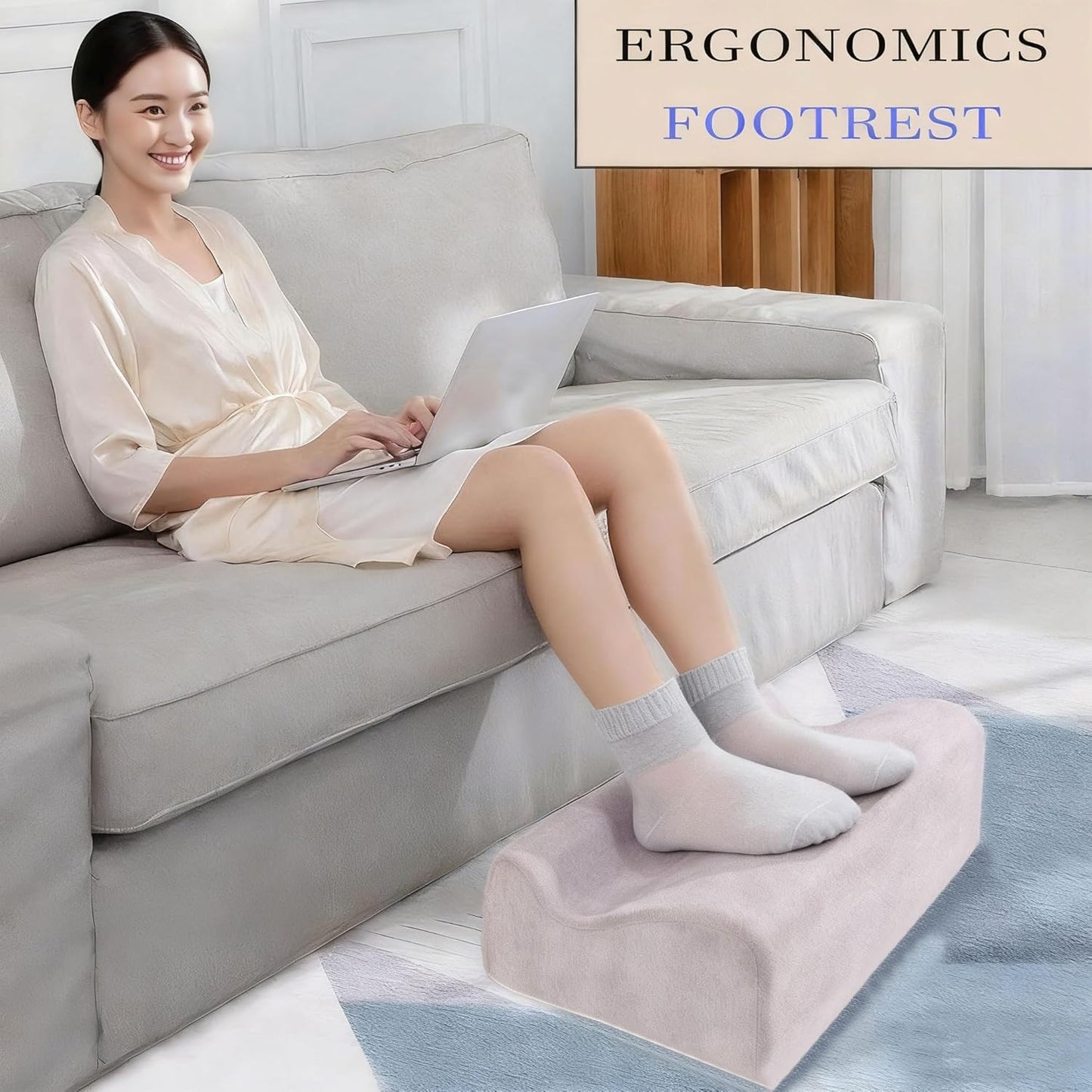 Foot Rest for Under Desk at Work, Ergonomic Under Desk Footrest with Washable Cover, Memory Foam Foot Stool for Office Chair & Gaming Chair, Back & Hip Pain Relief, Light Grey